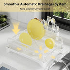 LIYI Dish Drying Rack for Kitchen Counter - Kitchen Dish Rack with Drainboard, Small Dish Drainer with Utensil Holder for Sink, 16.5" D x 11.6" W x 6.6" H, White