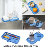 MicoYang Silicone Bathroom Soap Dishes with Drain Spout Bathroom and Kitchen Sink Organizer,Sponge Holder,Dish Soap Tray,Perfect for Dispenser,Scrubber,Bottle,Cup on Counter Lichen Blue 9.6"×5.3"