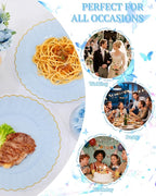 YOUBET 175PCS Clear Blue Scalloped Plastic Plates - Blue and Gold Disposable Dinnerware Set Include 50 Plates, 75 Gold Silverware, 25 Cups, 25 Napkins for Party & Wedding & Baby Shower