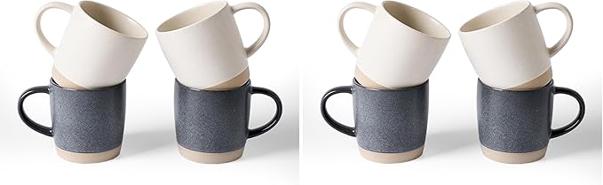 famiware Coffee Mugs Set of 4, Milkyway 13 oz Mug Set, Ceramic Cup Set with Handle for Coffee, Tea, Cocoa, Milk, Matte White + Matte Dark Charcoal (Pack of 2)