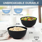 Ramen Bowl 26oz, Unbreakable Wheat Straw Bowls Sets of 6, Plastic Bowl Reusable, Microwave & Dishwasher Safe Cereal Bowls for Kitchen, Dorm, Office- Black