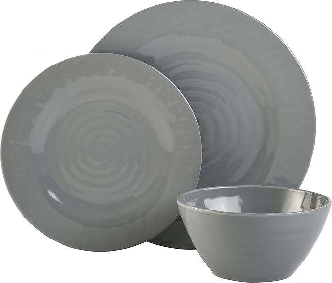 Gibson Home Brist Melamine Plastic Dinnerware Set, Service for Four (12pcs), Blue