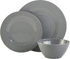 Gibson Home Brist Melamine Plastic Dinnerware Set, Service for Four (12pcs), Blue