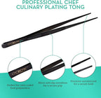 O'Creme 10 Inch Blue Precision Stainless Steel Kitchen Tweezer Tongs with Serrated Tips for Gripping