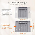 Lifewit Silverware Drawer Organizer, Expandable Utensil Tray for Kitchen, BPA Free Flatware and Cutlery Holder, Adjustable Plastic Storage for Spoons Forks Knives, 10.9"-17.5" x 13.7", Gray