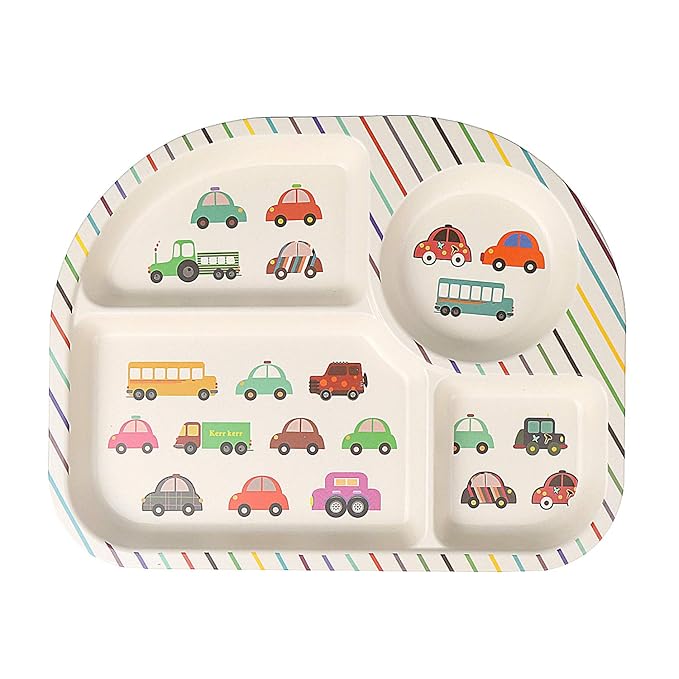 shopwithgreen 7Pcs/Set Bamboo Kids Dinnerware Set - Children Dishes - Food Plate Bowl Cup Spoon Fork Set Dishware, Cartoon Tableware, Dishwasher Safe Kids Healthy Mealtime, BPA Free