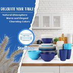 Dinnerware Set 40 PCS Wheat Straw Dishes Set - Service for 8 Unbreakable Plastic Dish Set Microwave Safe Plates and Bowls Sets Lightweight Cups Sets Outdoor Dishes - Island Colors