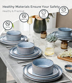 GBHOME 12-Piece Stoneware Dinnerware Set for 4 – Ribbed Ceramic Plates and Bowls, Scratch-Resistant, Microwave & Dishwasher Safe, Reactive Glaze, Deep Tidal Blue