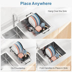 iSPECLE Small Sink Dish Drying Rack, 9" W Expandable Compact Rust Resistant Dish Drainer for RV Apartment Kitchen, Dish Rack with Lock Knob, Arms with Non Slip Rubber, Black