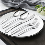 HaWare Heavy Duty Silverware Set, 45 Pieces Stainless Steel Flatware with Serving Utensils, Weight Tableware for 8, Modern Cutlery for Home, Dishwasher Safe, Mirror Polished