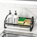 BSKSSK Sink Caddy, Sponge Holder for Kitchen and Bathroom, 304 Stainless Steel Countertop Organizer Soap Tray With Removable Drain Tray - Black Length Version