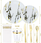 175pcs Gold Plastic Dinnerware Set – Elegant Disposable Plates, Cups, Utensils & Napkins for Wedding, Party, Birthday, Graduation