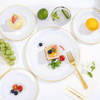 Festiva 350Pcs Gold Plastic Plates - White and Gold Dinnerware Set Disposable include 10" & 7" Plates,Cups,Silverware,Napkins -serve 50 Guests Perfect for Wedding& Easter&Birthday Party