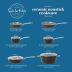 Sur La Table Kitchen Essentials 10 Piece PFA Free Titanium Ceramic Nonstick Interior Forged Aluminum Cookware Pots and Pans Set - Black - Induction Compatible