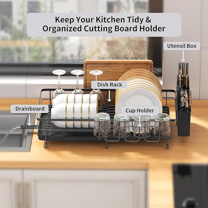 Foldable Dish Drying Rack for Kitchen Counter, Drying Rack Kitchen Counter, Sink Dish Drainer with Plate Holder, Small Kitchen Dish Strainer & Dish Dryer Organizer, Adjustable 13.7"-22.83"