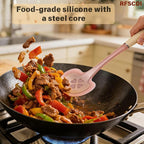 2-Piece Cooking Spatula Set - German standard Food-Grade Silicone with Steel Core, Heat Resistant Up to 500℉, Non-Stick Cooking Utensils for Kitchen with Ergonomic Non-Slip Handle (Pink)