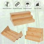 2 Pack Bamboo Spice Rack Organizer for Kitchen Counter, 3 Tier Spice Shelf Holder for Cabinet (Jars Not Included)