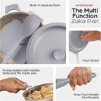 ZUKA 10 in 1 Ceramic Pan by Granitestone, Large 10 Inch Saute Pan with Lid Serves as Deep Frying Pan Set with Steamer, Everyday Skillet, Non Toxic Ceramic Nonstick, Induction Oven & Dishwasher Safe