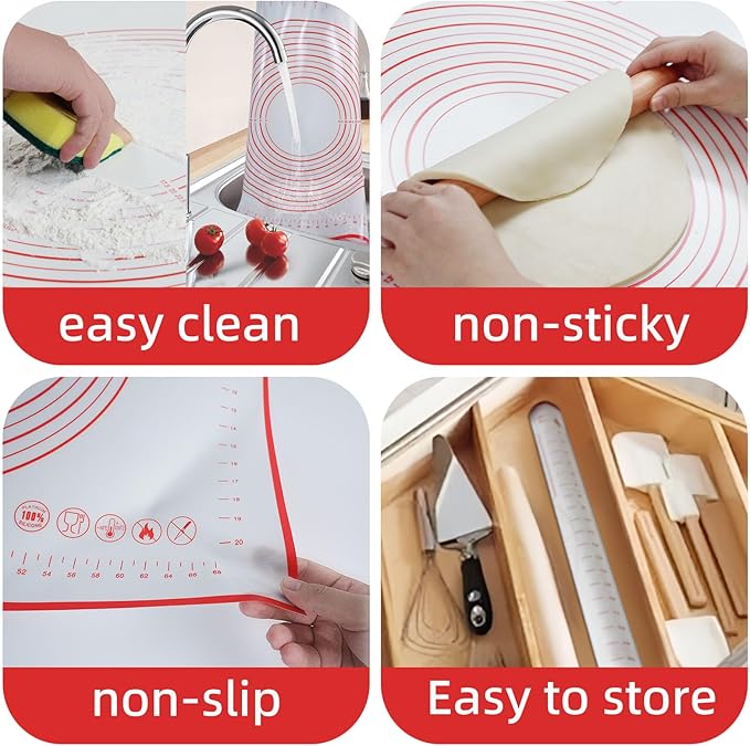 Dough Mat Pastry Silicone Baking Mats 32x24" Red for Rolling Dough Kneading Sheet Sourdough Bread Baking Supplies 0.45mmT