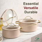 Chef Power Ceramic Cookware Sets, 10Pcs Pots and Pans Set Non Stick, Cookware Set with Stainless Steel Handle, Dishwasher & Oven Safe, Taupe and Light Gold Handle