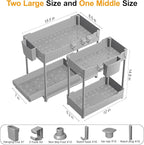 3 Pack Under Sink Organizers, 2-Tier Multi-Use Kitchen and Bathroom Organizers and Storage with Sliding Drawers, Bathroom Cabinet Organizer (Gray, 14.8 Inch)