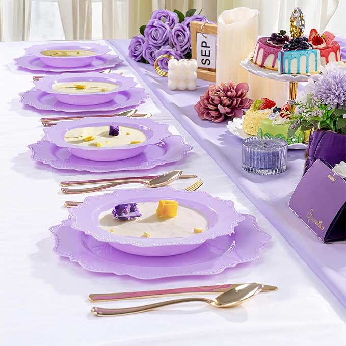 COLOSUS 60 Pack Lavender Purple Plastic Bowls, 12 oz Disposable Soup Bowls, Premium Plastic Dessert Bowls,Heavy-duty Salad Bowl for Party, Wedding, Dinner and Catering