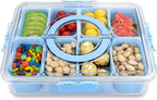 Divided Serving Tray with Lid and Handle,8 Compartments Snacks Box,Snack Fruit Veggie Tray,Portable Platter for Candy Fruits Nuts Snack Party Entertaining Picnic (Blue)