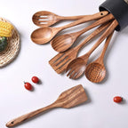 Gudamaye 13 inch Long Wooden Utensils for Cooking, Long Handle Wooden Spoons for Cooking, 7 PCES Crafting Wooden Spoon Set, Wooden Kitchen Utensil set, Natural Teak Wooden utensil Set