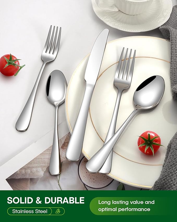 40 Piece Silverware Set, Stainless Steel Flatware Set for 8 Food Grade Novelty Flatware Cutlery Utensil Set Include Knife Fork Spoon Mirror Polished Dishwasher Safe