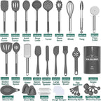 Umite Chef Silicone Kitchen Cooking Utensil Set, 43 pcs Silicone Spatula with Stainless Steel Handle, Non-stick Heat Resistant - Best Cookware (Grey)