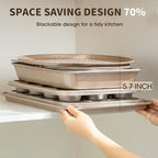 10-Piece Baking Pans Set, Bakeware Sets Nonstick, Baking Set for Oven Cooking, Stackable Carbon Steel Pans Include Cookie Sheets, Muffin Pan, Cake Pan, Pizza Pan, Loaf Pan, Roasting Pan, Gold