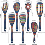 7 Pcs Wood Cooking Utensils Set, Wooden Kitchen Utensil Set for Cooking, Wooden Cooking Spoons & Spatulas, Safe for Non-Stick Cookware, Blue