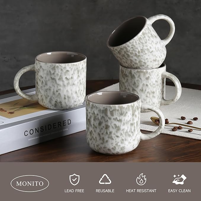 MONITO 12 OZ Coffee Mugs Set of 4, Ceramic Coffee Mugs,Modern Coffee Mugs Set with handle for Tea/Latte/Cappuccino/Milk/Cocoa. (Beige-brown, 4 Count（Pack of 1）)