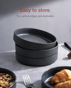 famiware Star 7.5" Pasta Bowls Set, Salad Bowl Set of 8, Double Reactive Glaze, Stackable, Ideal for Your Friend for Housewarming, Festivals, Matte Dark Charcoal (Full Glaze)