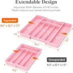 Lifewit Silverware Drawer Organizer, Expandable Utensil Tray for Kitchen, BPA Free Flatware and Cutlery Holder, Adjustable Plastic Storage for Spoons Forks Knives, 8.5"-14.1" x 12.1", Pink