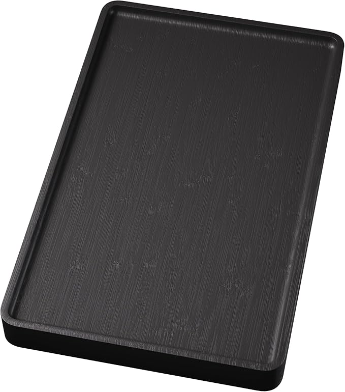 VERTORGAN Bamboo Serving Tray,15.8x9.8 Inch Decorative Trays Platter for Coffee Table,Living Room,Bar,Party,Mini Charcuterie Boards Cheese Board,Home Decor（Black）