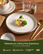 Famiware Star 18-Piece Stoneware Plates and Bowls Sets, Service for 6, Ceramic Dinnerware with Trim, Modern Rustic Dishes for Everyday/Formal, Chip/Scratch Resistant, Microwave/Dishwasher Safe, White