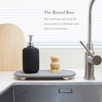 Instant Dry Sink Caddy Organizer – Water Absorbing Stone Tray for Kitchen Bathroom Countertop, Fast Drying Sink Caddy (with Wooden Feet and Natural Loofah, Gray)