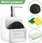 RQYIXI Soap Dispenser with Sponge Holder Ceramic Hand and Dish Soap Dispenser 15oz for Kitchen Bathroom