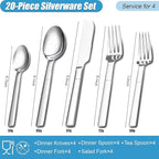 20Pcs Heavy Duty Silverware Set for 4, Scentlate Premium Stainless Steel Flatware with Unique Handle, Mirror Polished Modern Cutlery Utensils, Rust-Proof Dishwasher Safe Forks Spoons Knives