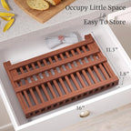 VERTORGAN Teak Dish Drying Rack,Folding Collapsible Drainer Plate Organizer Holder for Kitchen,Foldable Spice Rack for Countertop and Cabinet,Pantry Organization and Storage