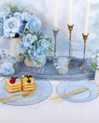 YOUBET 175PCS Clear Blue Scalloped Plastic Plates - Blue and Gold Disposable Dinnerware Set Include 50 Plates, 75 Gold Silverware, 25 Cups, 25 Napkins for Party & Wedding & Baby Shower