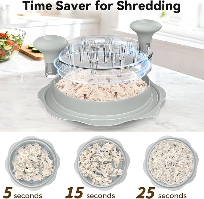 10" Pro Chicken Shredder Tool Twist Large for Kitchen, BPA-Free Food-Safe Meat Grinder, Visible Chicken Breast Meat Shredder with Strong Anti-Slip Bottom & Ergonomic Handle, Gray