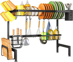 SNTD Over The Sink Dish Drying Rack - Adjustable Dish Rack for Kitchen Counter, Metal (Black)