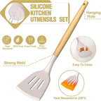 Thickened Silicone Cooking Utensils Set- Umite Chef Khaki Kitchen Utensils Set, 34PCS Heat Resistant Kitchen Gadgets Tools Set with Grater, BPA-Free Kitchen Spatula Set for Nonstick Cookware