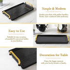 DUJUST Porcelain Serving Tray with Golden Handles, Modern Nordic Style Coffee Table Tray, Beautiful Tea Trays Decor for Living Room, Easy to Use & Clean - Black
