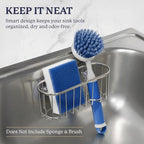 Farberware Sponge Holder for Kitchen Sink—Brushed Metal Sink Caddy Organizer with Triple Suction Cups, Kitchen Organizer for Sponges, Brushes, Soap & Cleaning Essentials