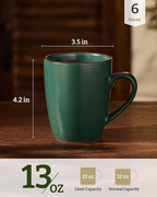 famiware Venus Coffee Mugs for 6, 14 oz Mug Set, Dringking Cup with Handle for Coffee, Tea, Cocoa, Milk, Dark Green