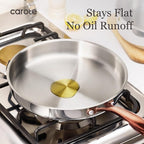 CAROTE 10" Tri-Ply Stainless Steel Frying Pan, Non-Toxic Fry Pan Egg Pan Omelet Pans, Oven Safe, Induction, Ceramic and Gas Cooktops Compatible, Polished Silver
