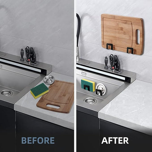 2Pcs Sponge Holder for Kitchen Sink,Premium SUS304 Stainless Steel Waterproof Sink Caddy,Quick Drying - Black
